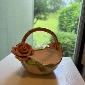 Floral Ceramic Basket with Pink Roses